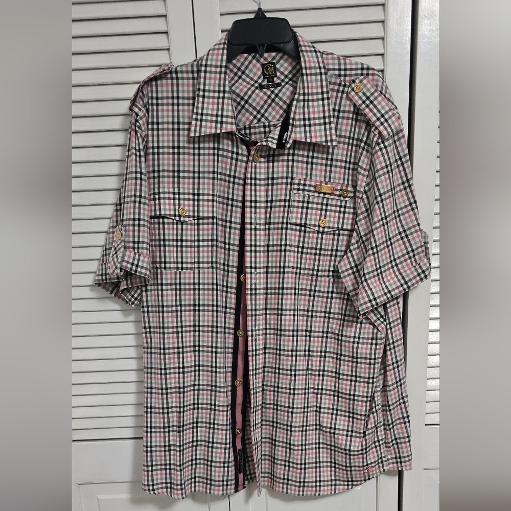 985 cavi mens button up casual shirt short sleeve plaid size 3XL
